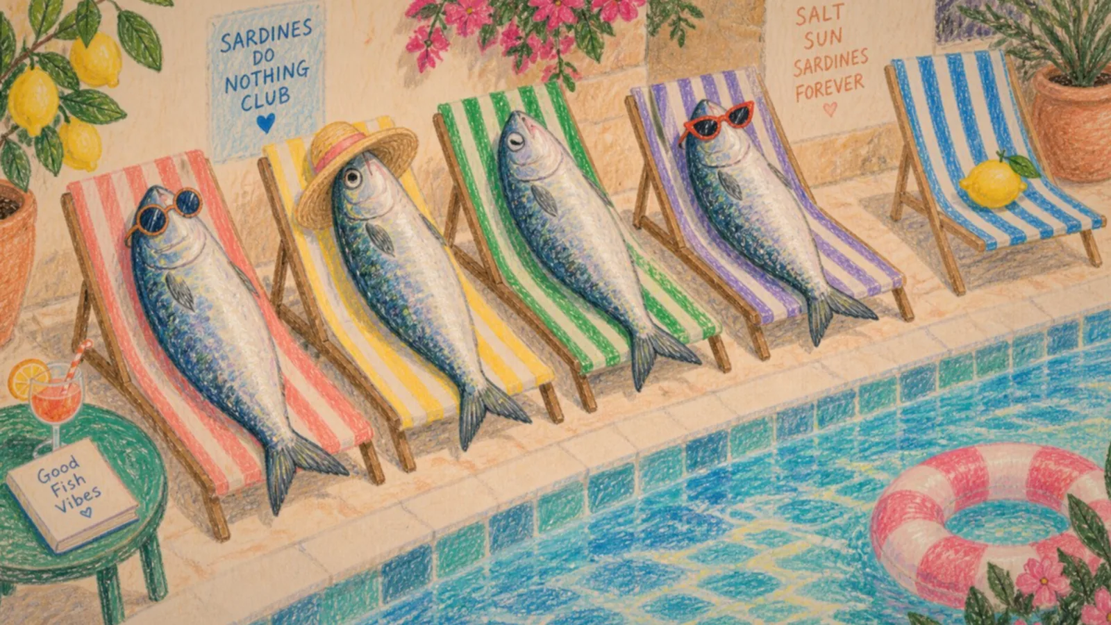 A painting of sunbathers shown full screen by the Mura app on an Apple TV, captured from the device